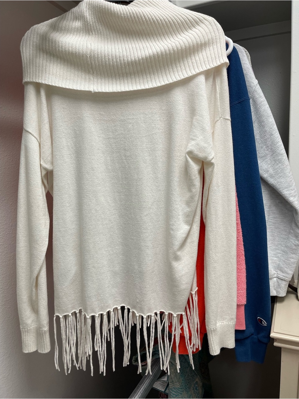 Michael Kors Cream Fringe Cowl Neck Sweater